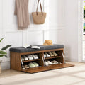 49 Shoe Storage Bench, Entryway Shoe Cabinet Storage Ottoman with Padded Seat Cushion and Double Doors for Entryway, Hallway