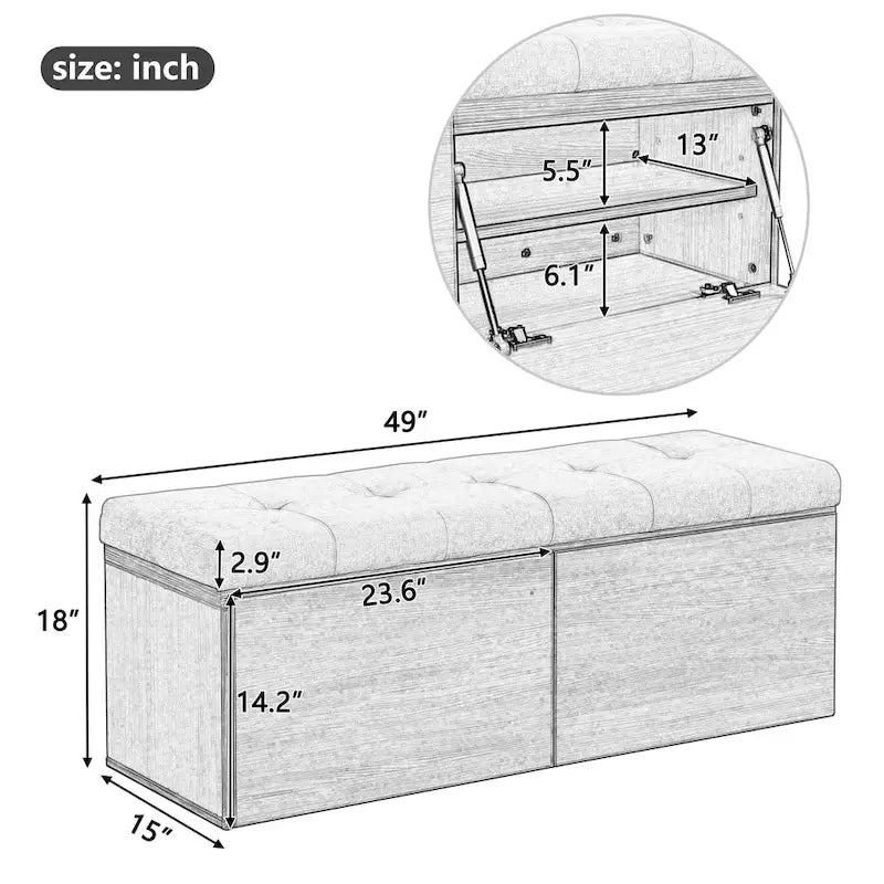 49 Shoe Storage Bench, Entryway Shoe Cabinet Storage Ottoman with Padded Seat Cushion and Double Doors for Entryway, Hallway
