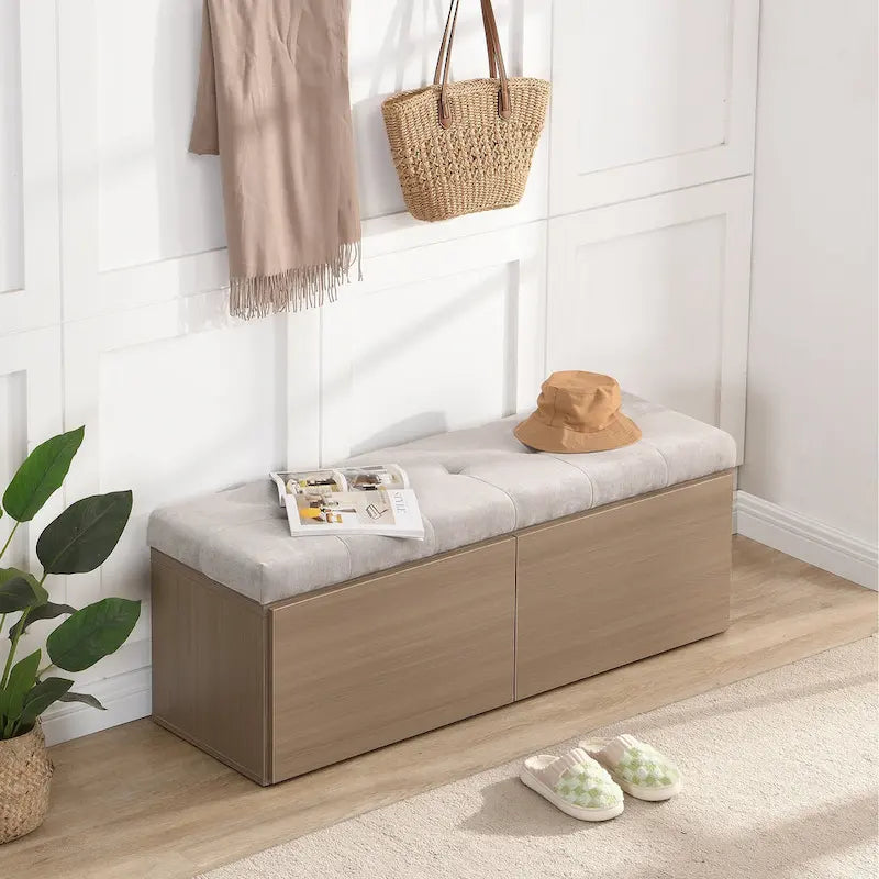 49 Shoe Storage Bench, Entryway Shoe Cabinet Storage Ottoman with Padded Seat Cushion and Double Doors for Entryway, Hallway