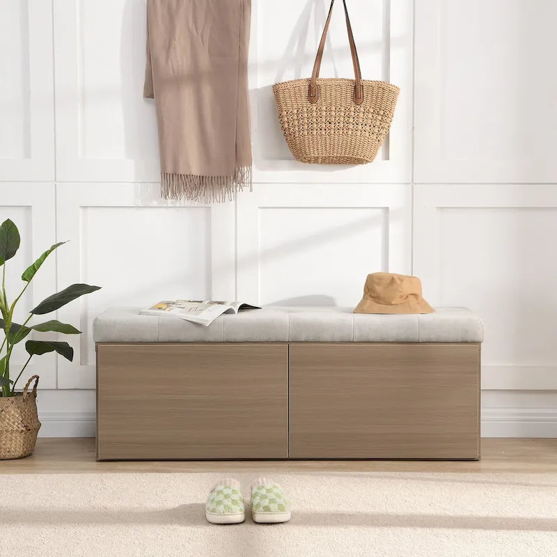 49 Shoe Storage Bench, Entryway Shoe Cabinet Storage Ottoman with Padded Seat Cushion and Double Doors for Entryway, Hallway