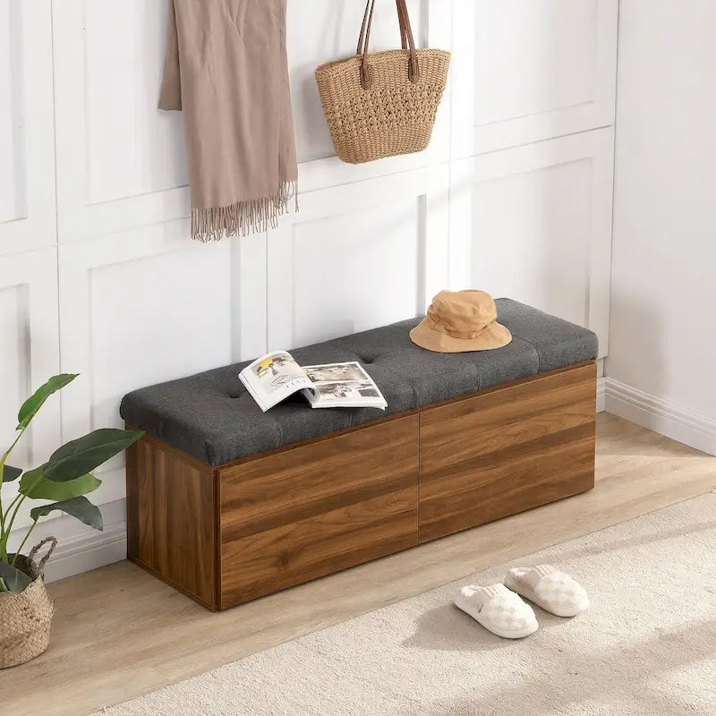 49 Shoe Storage Bench, Entryway Shoe Cabinet Storage Ottoman with Padded Seat Cushion and Double Doors for Entryway, Hallway
