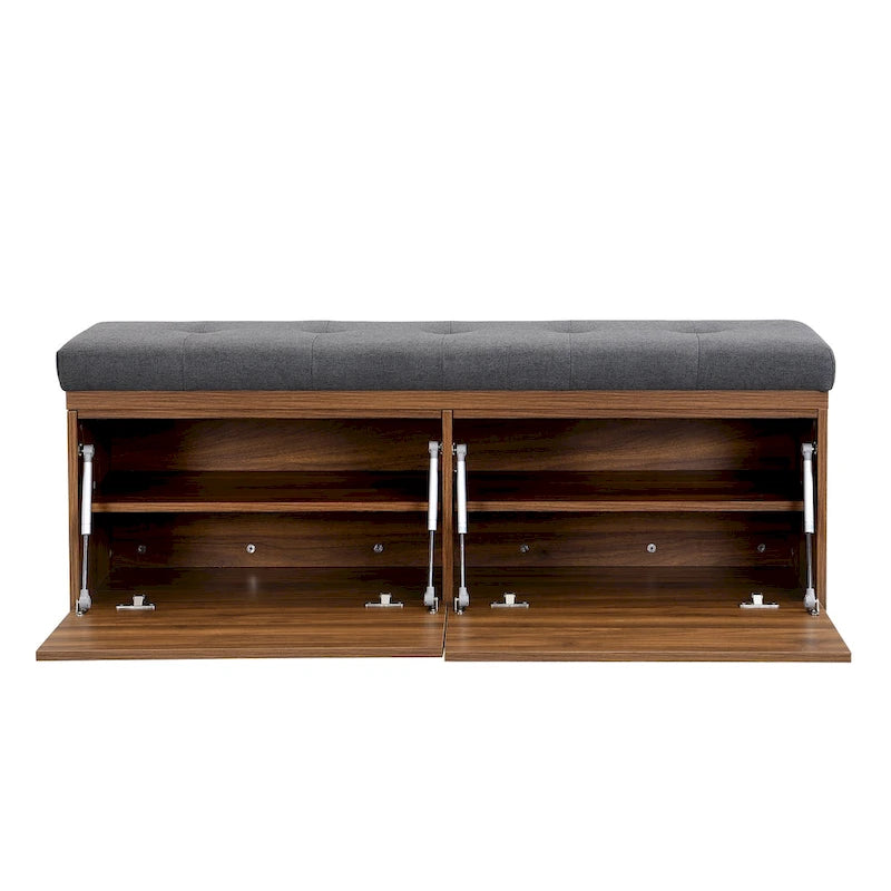 49 Shoe Storage Bench, Entryway Shoe Cabinet Storage Ottoman with Padded Seat Cushion and Double Doors for Entryway, Hallway