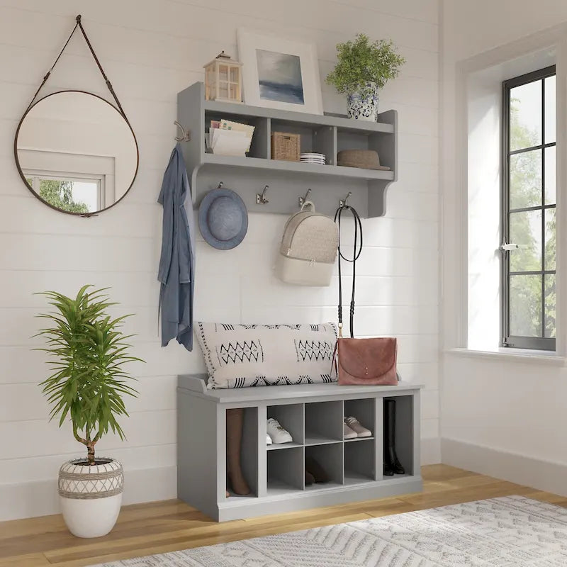 40-Inch Shoe Storage Bench with Shelves and Wall Mounted Coat Rack