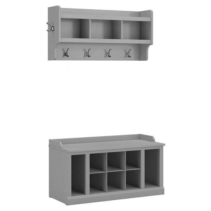 40-Inch Shoe Storage Bench with Shelves and Wall Mounted Coat Rack