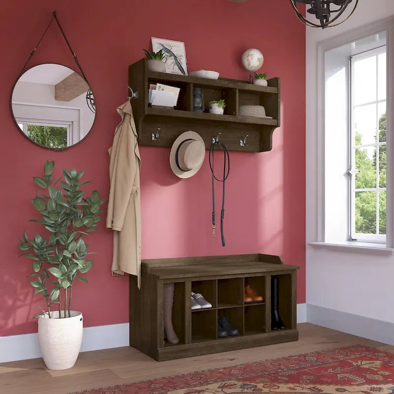 40-Inch Shoe Storage Bench with Shelves and Wall Mounted Coat Rack