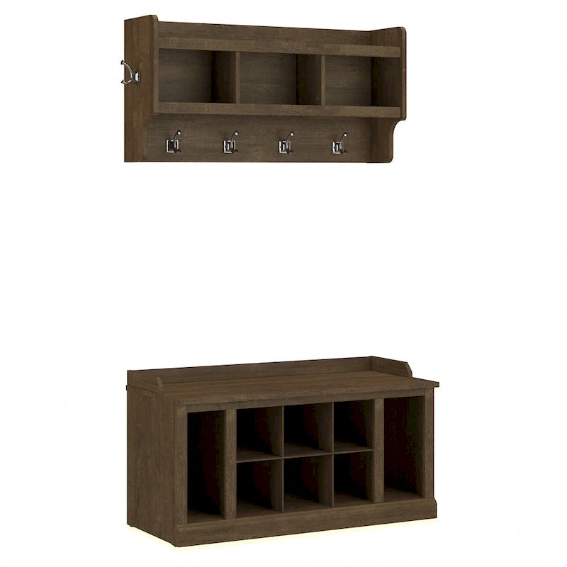 40-Inch Shoe Storage Bench with Shelves and Wall Mounted Coat Rack
