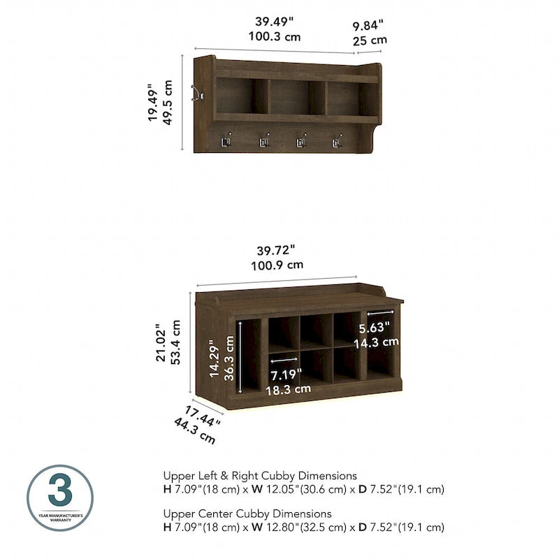 40-Inch Shoe Storage Bench with Shelves and Wall Mounted Coat Rack