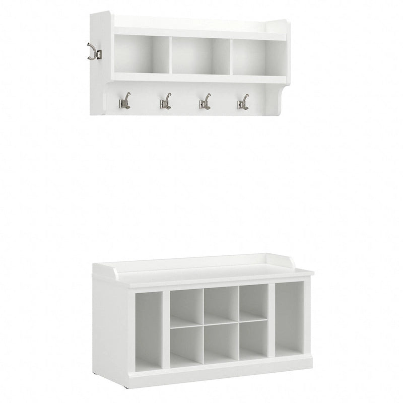 40-Inch Shoe Storage Bench with Shelves and Wall Mounted Coat Rack