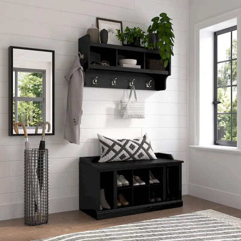 40-Inch Shoe Storage Bench with Shelves and Wall Mounted Coat Rack