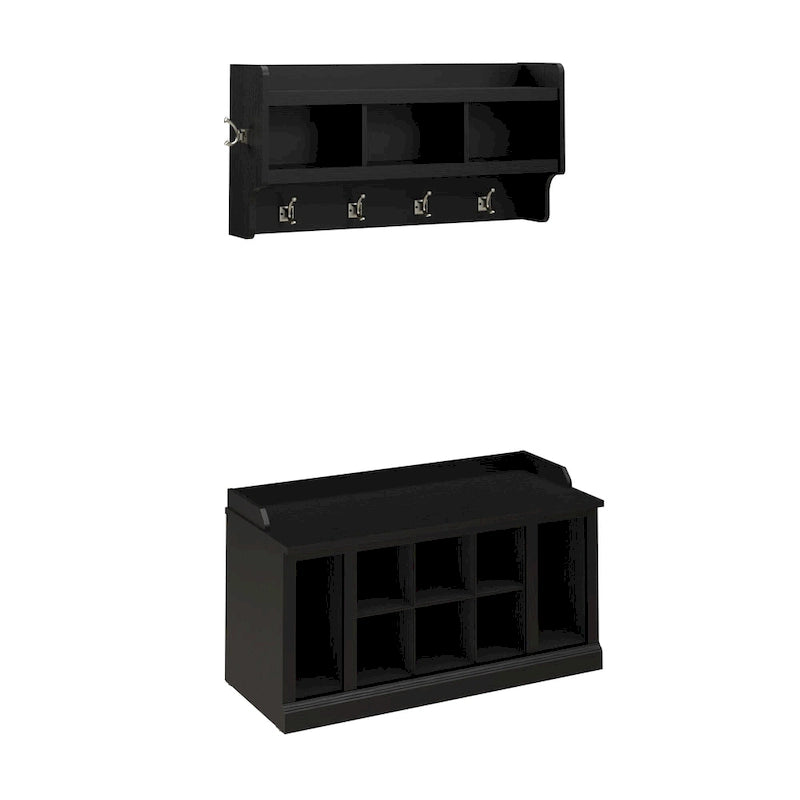 40-Inch Shoe Storage Bench with Shelves and Wall Mounted Coat Rack