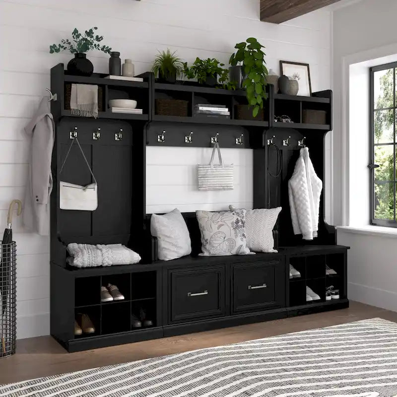 40-Inch Shoe Storage Bench with Shelves and Wall Mounted Coat Rack