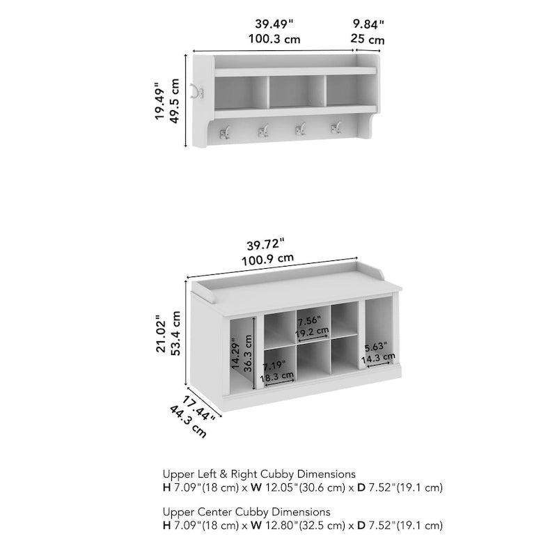 40-Inch Shoe Storage Bench with Shelves and Wall Mounted Coat Rack