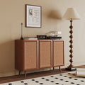 Farmhouse Rattan Buffet Sideboard Cabinet with Doors and Shelves