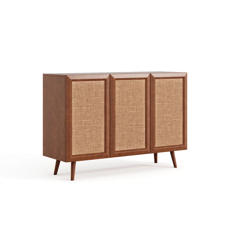 Farmhouse Rattan Buffet Sideboard Cabinet with Doors and Shelves