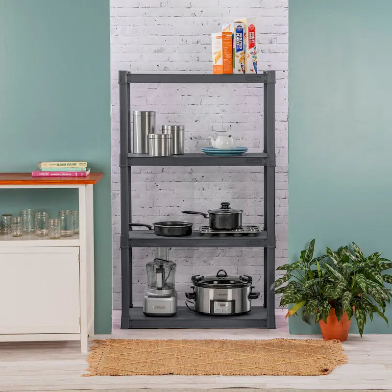 Plastic 4-Shelf Storage Organizing Unit, Flat Gray - 3 Pack