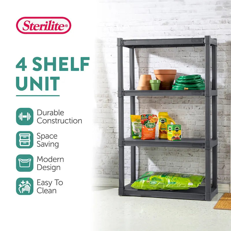 Plastic 4-Shelf Storage Organizing Unit, Flat Gray - 3 Pack