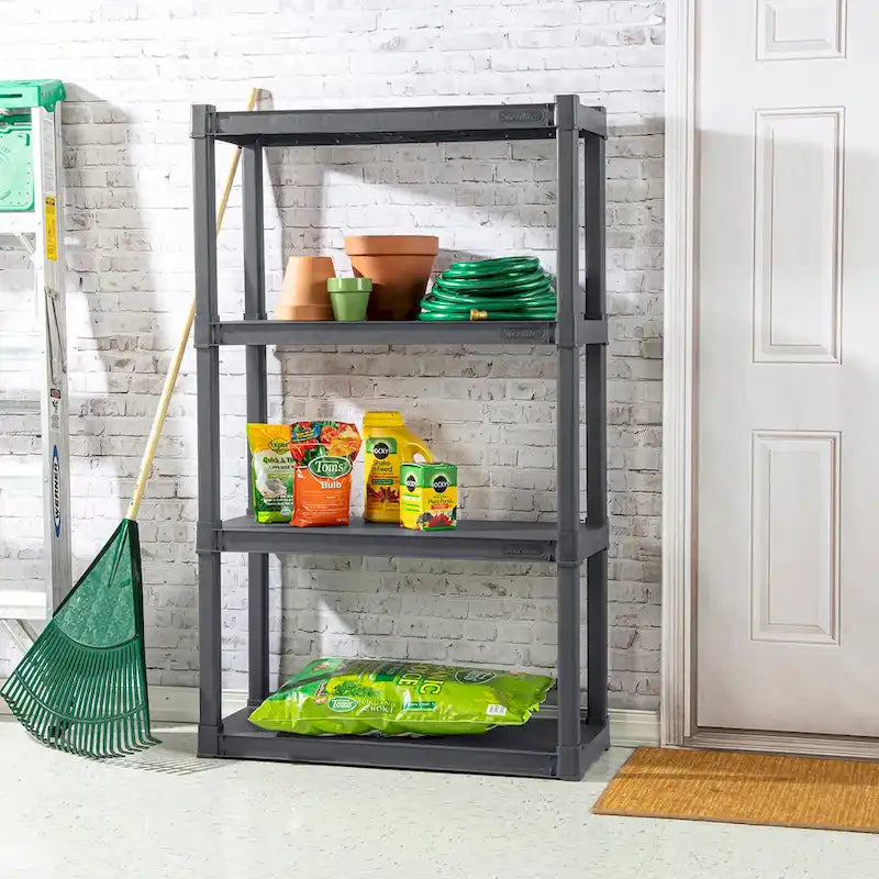 Plastic 4-Shelf Storage Organizing Unit, Flat Gray - 3 Pack