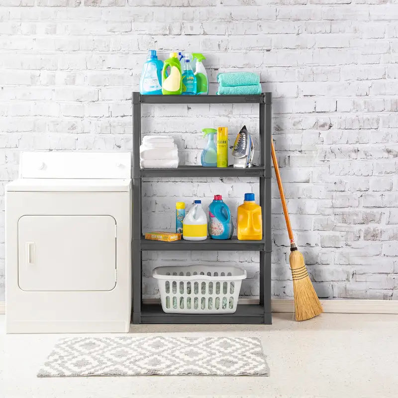 Plastic 4-Shelf Storage Organizing Unit, Flat Gray - 3 Pack