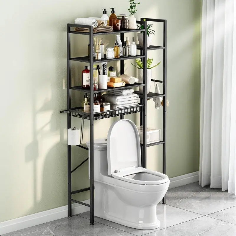 8-Tier Over The Toilet Storage with Side Rack, Over Toilet Storage Rack with Adjustable Shelf & Drain Basket