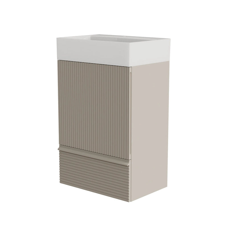 Single Sink Bathroom Vanity, Modern Grille-patterned Freestanding Vanity With Hidden Handle, Wood Bathroom Cabinet