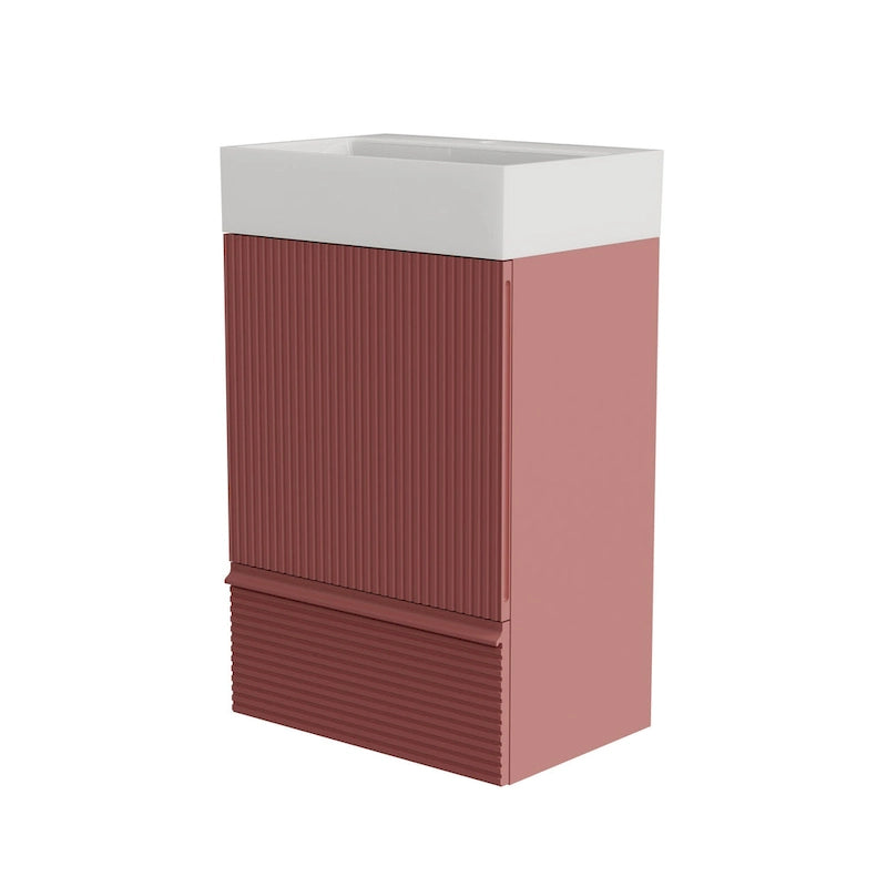 Single Sink Bathroom Vanity, Modern Grille-patterned Freestanding Vanity With Hidden Handle, Wood Bathroom Cabinet