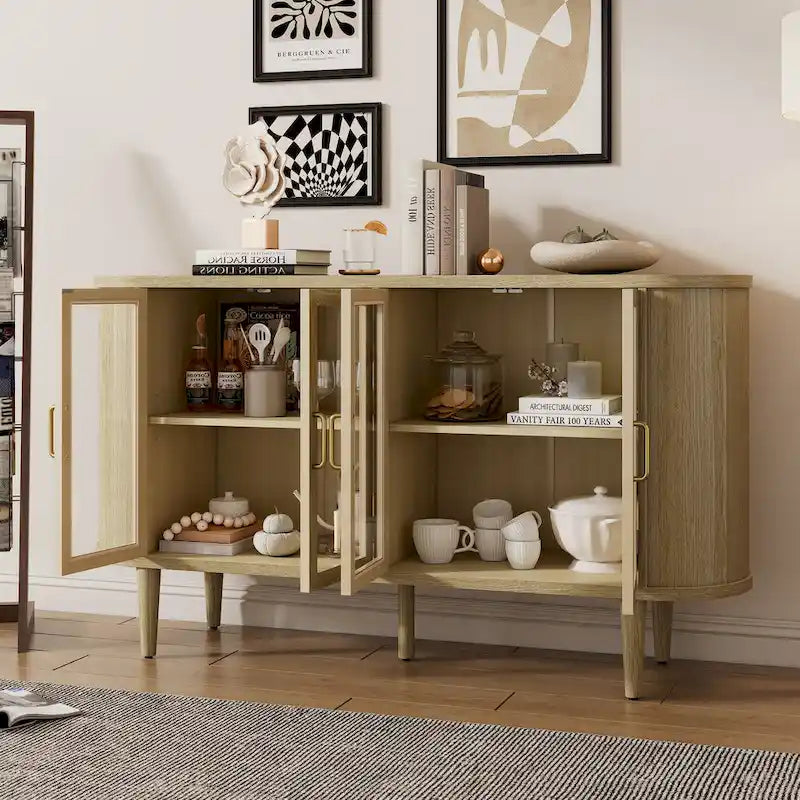 Farmhouse Sideboard Cabinet with Glass Doors & Adjustable Shelves