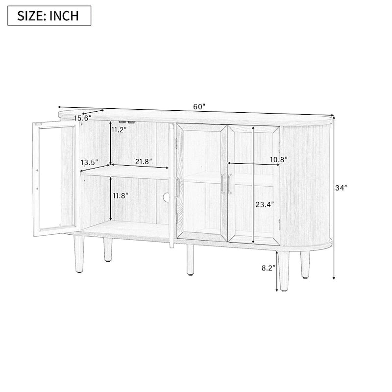 Farmhouse Sideboard Cabinet with Glass Doors & Adjustable Shelves