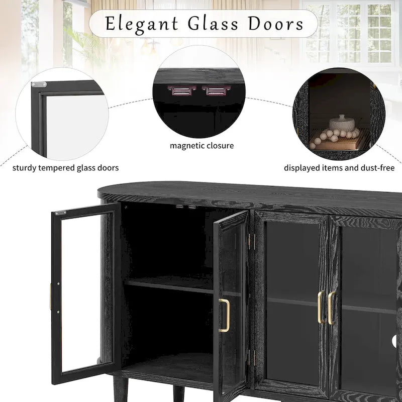 Farmhouse Sideboard Cabinet with Glass Doors & Adjustable Shelves