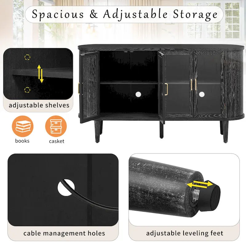 Farmhouse Sideboard Cabinet with Glass Doors & Adjustable Shelves