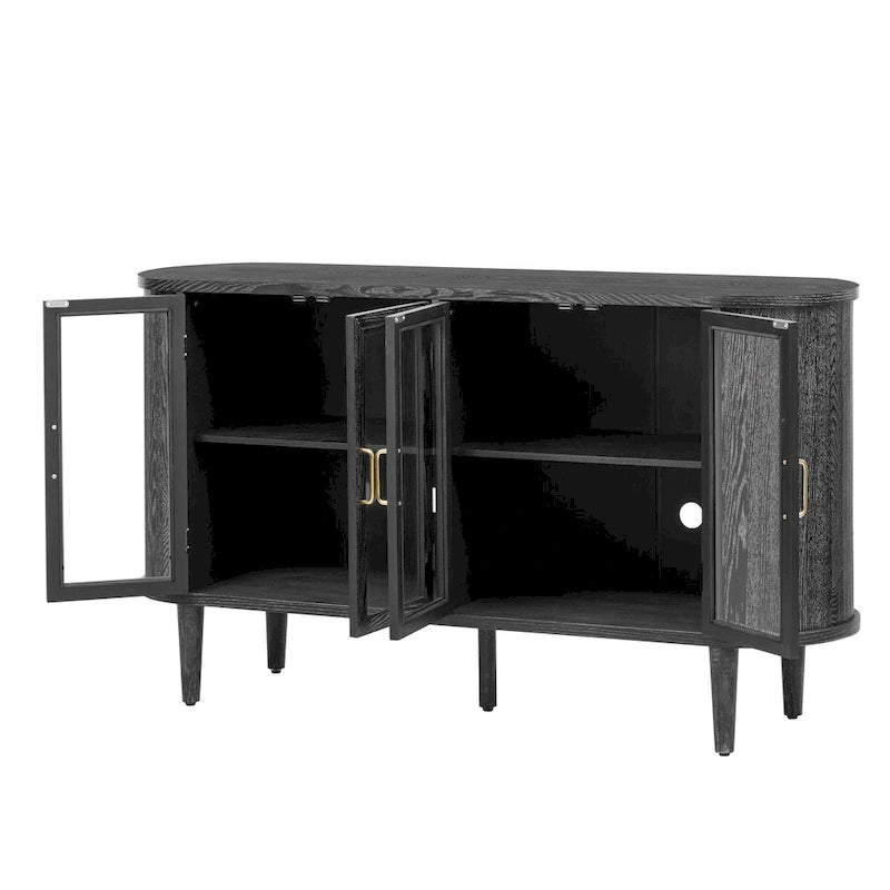 Farmhouse Sideboard Cabinet with Glass Doors & Adjustable Shelves