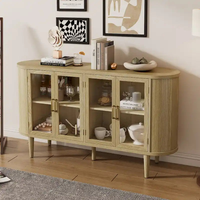 Farmhouse Sideboard Cabinet with Glass Doors & Adjustable Shelves