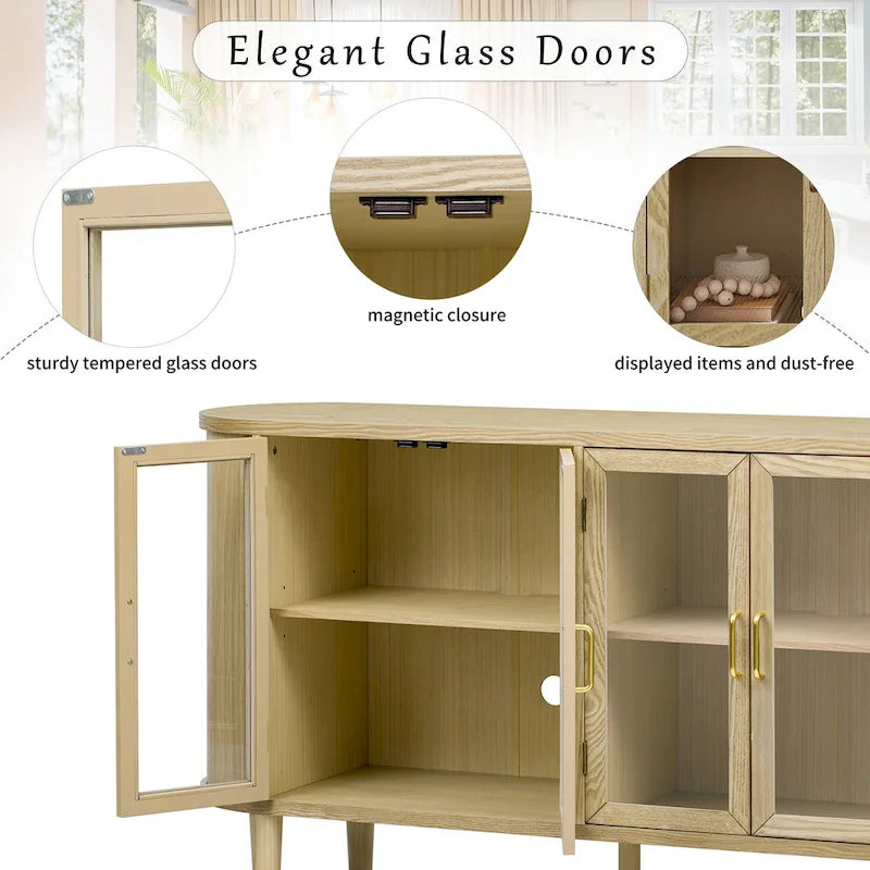 Farmhouse Sideboard Cabinet with Glass Doors & Adjustable Shelves