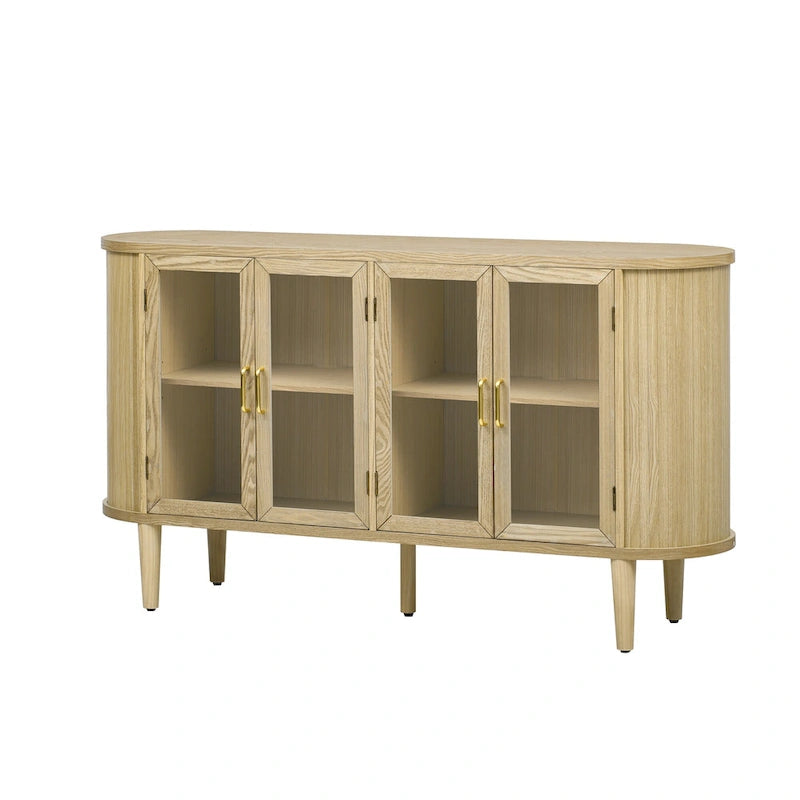 Farmhouse Sideboard Cabinet with Glass Doors & Adjustable Shelves