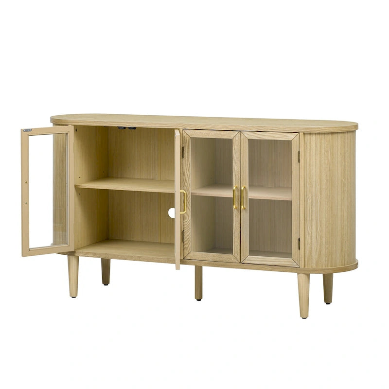 Farmhouse Sideboard Cabinet with Glass Doors & Adjustable Shelves