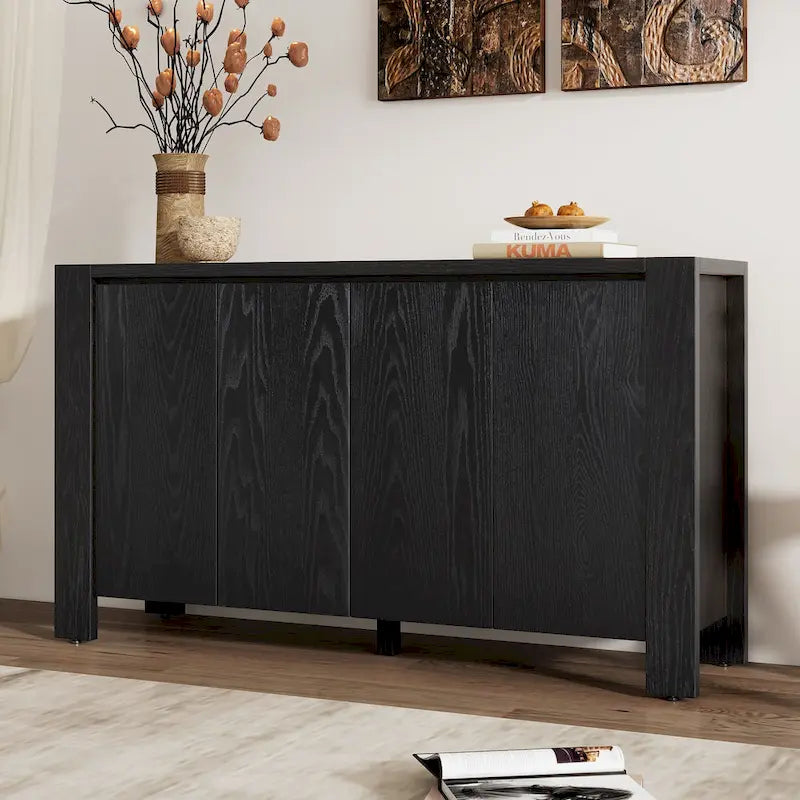 4-Door Distressed Finished Sideboard Buffet Cabinet with Adjustable Shelves