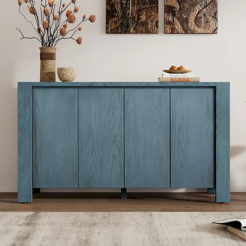 4-Door Distressed Finished Sideboard Buffet Cabinet with Adjustable Shelves
