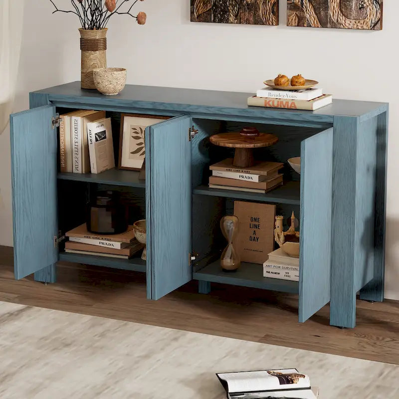 4-Door Distressed Finished Sideboard Buffet Cabinet with Adjustable Shelves