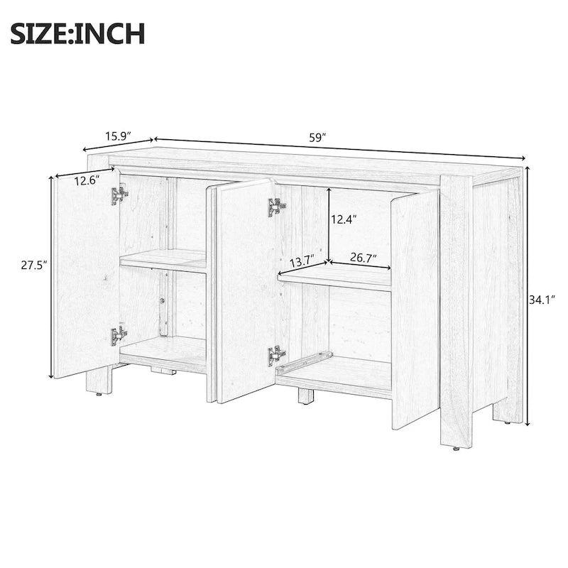 4-Door Distressed Finished Sideboard Buffet Cabinet with Adjustable Shelves