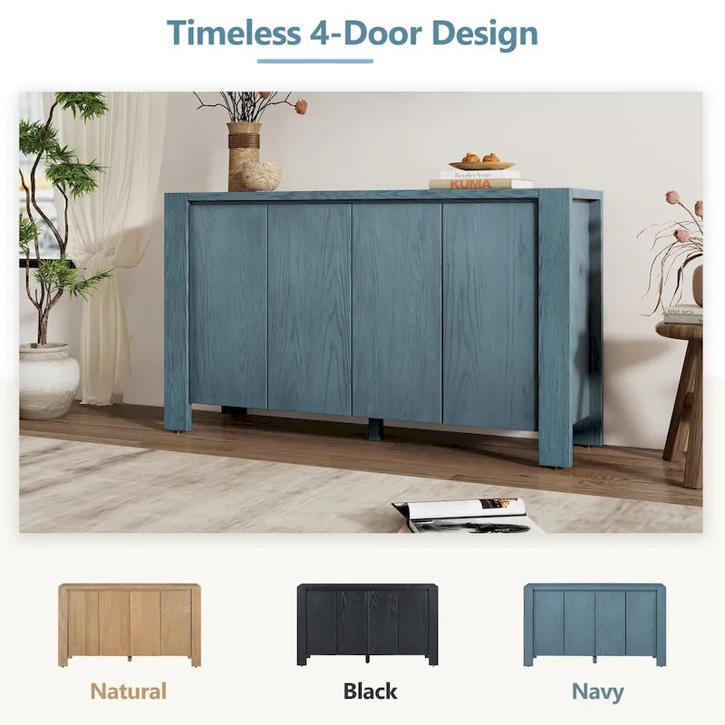 4-Door Distressed Finished Sideboard Buffet Cabinet with Adjustable Shelves