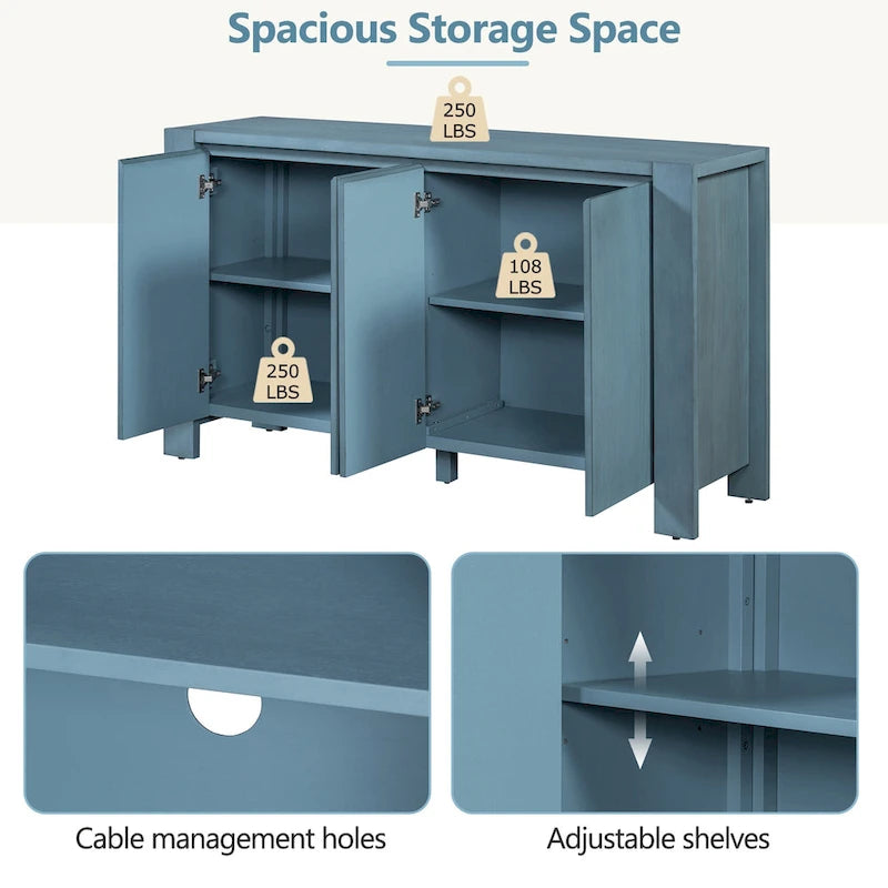 4-Door Distressed Finished Sideboard Buffet Cabinet with Adjustable Shelves