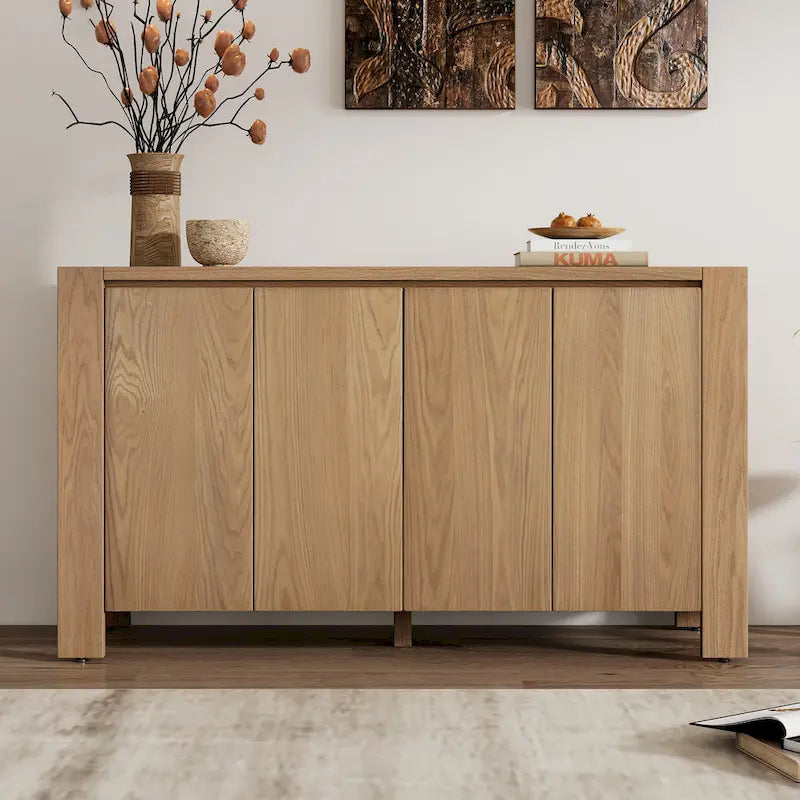 4-Door Distressed Finished Sideboard Buffet Cabinet with Adjustable Shelves