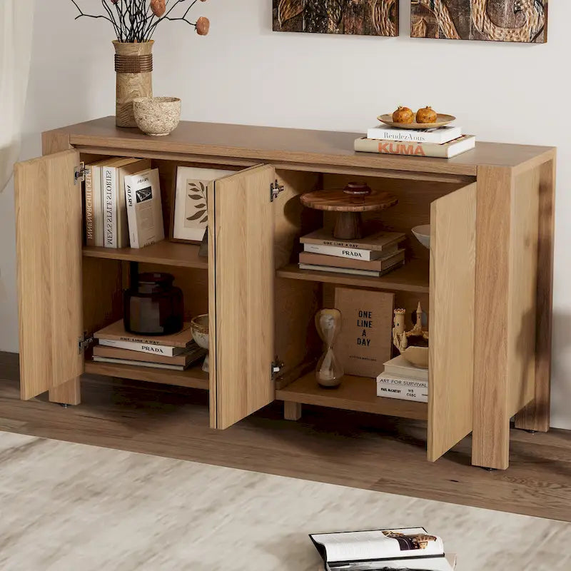 4-Door Distressed Finished Sideboard Buffet Cabinet with Adjustable Shelves