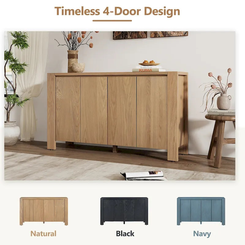 4-Door Distressed Finished Sideboard Buffet Cabinet with Adjustable Shelves