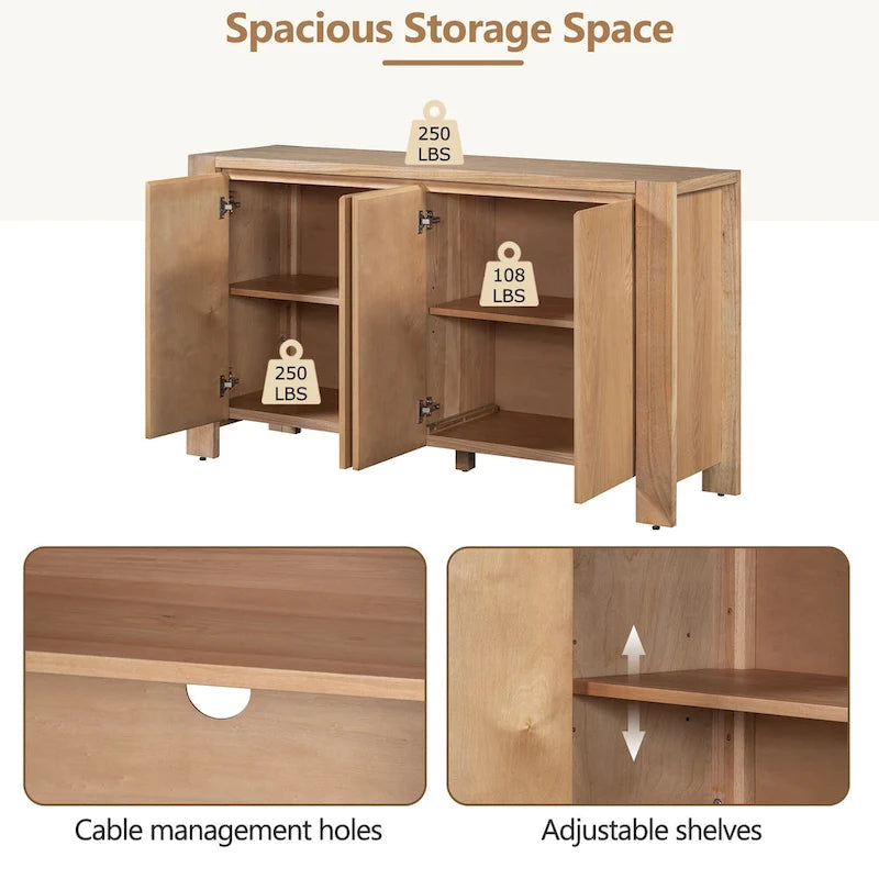 4-Door Distressed Finished Sideboard Buffet Cabinet with Adjustable Shelves