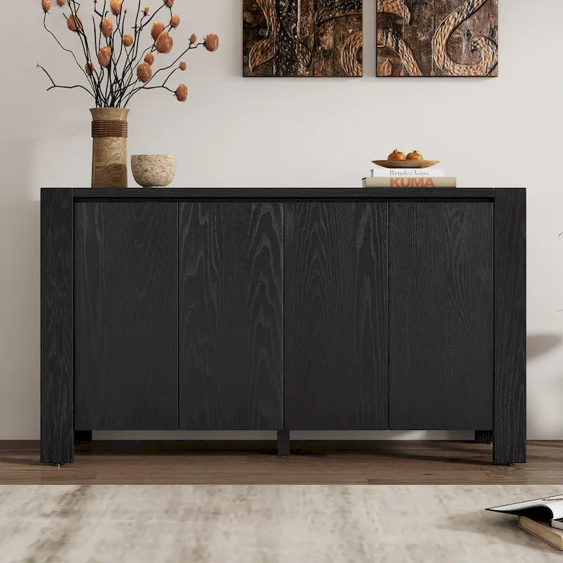 4-Door Distressed Finished Sideboard Buffet Cabinet with Adjustable Shelves