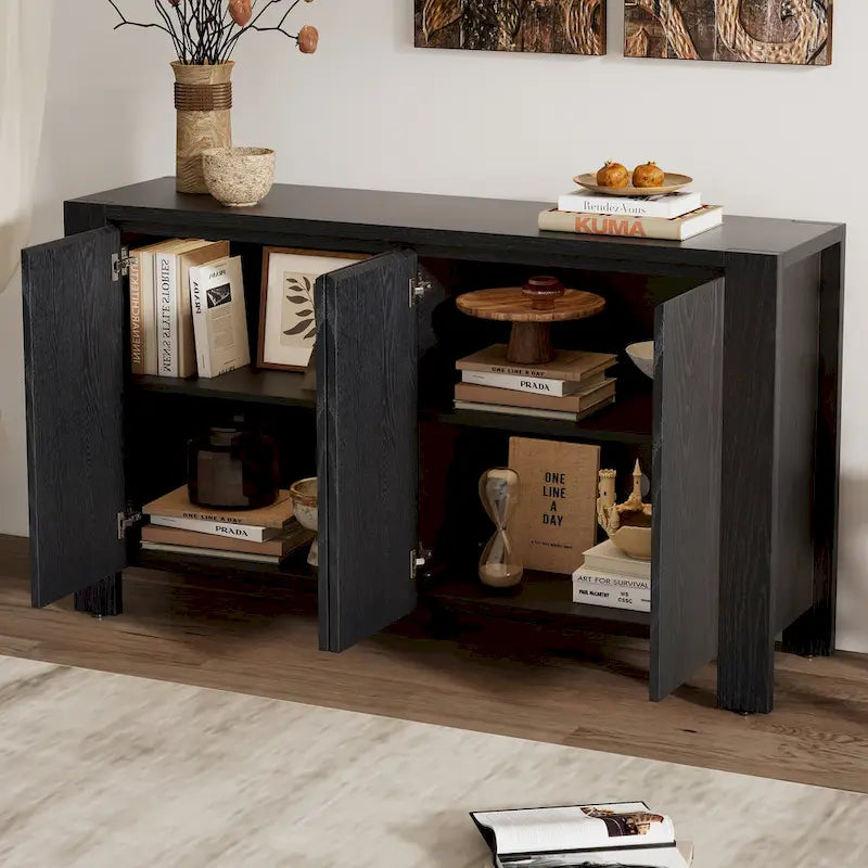 4-Door Distressed Finished Sideboard Buffet Cabinet with Adjustable Shelves