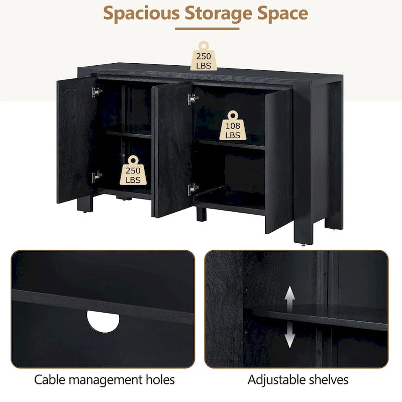 4-Door Distressed Finished Sideboard Buffet Cabinet with Adjustable Shelves