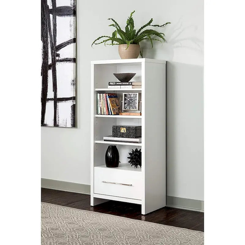 Decorative Storage Tower Bookcase with Drawer, White (2 Pack)
