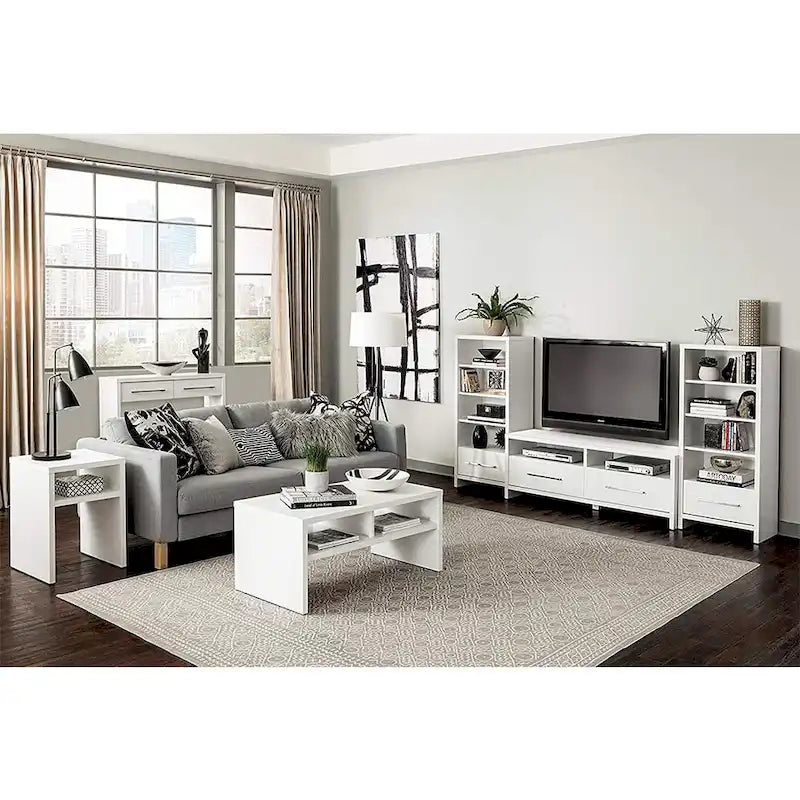 Decorative Storage Tower Bookcase with Drawer, White (2 Pack)