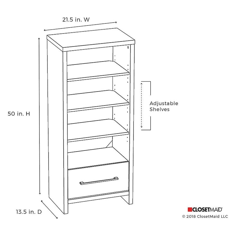 Decorative Storage Tower Bookcase with Drawer, White (2 Pack)
